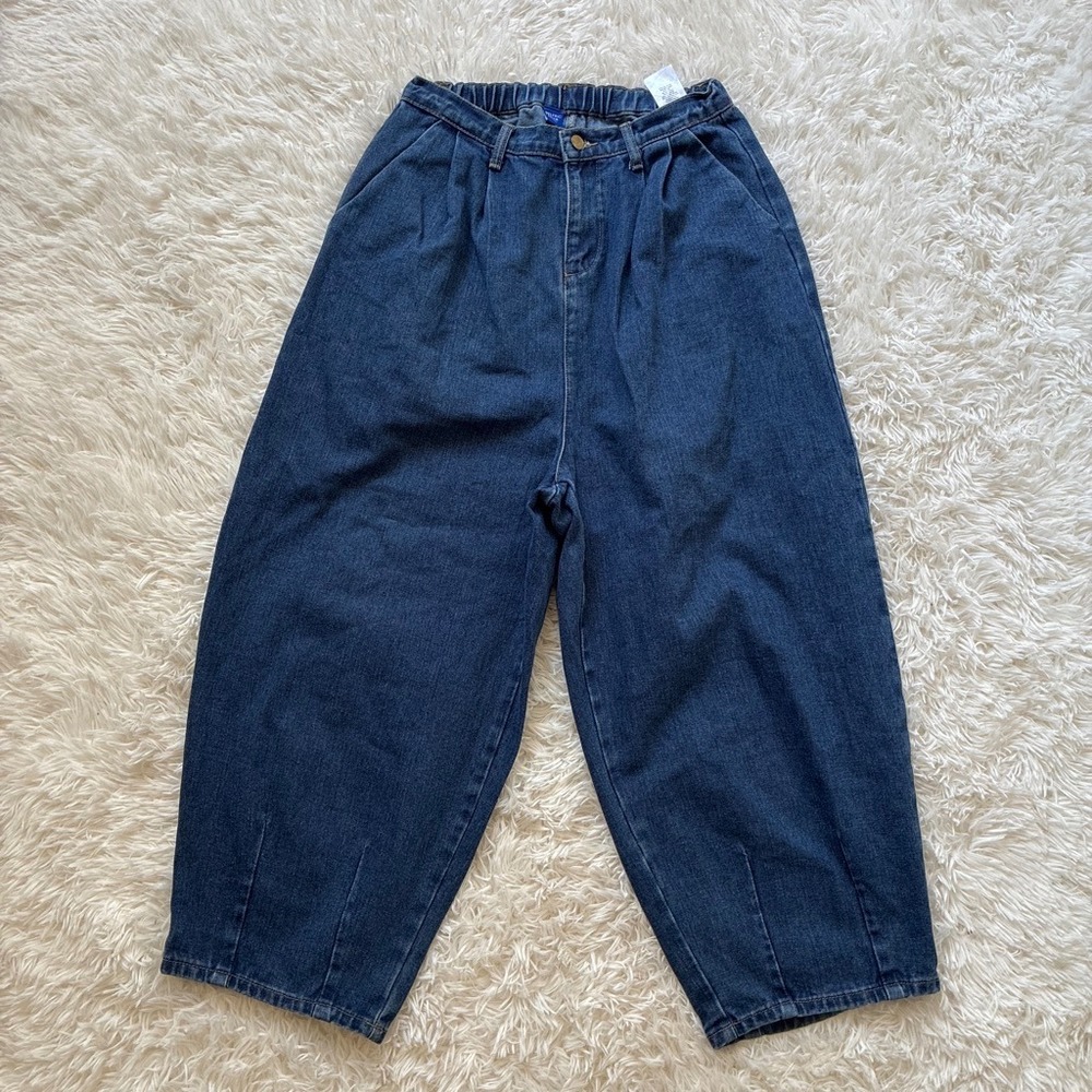 Aelfric Eden Womens Pleated Balloon Jeans Medium Wash Blue Wide Leg Denim Size L